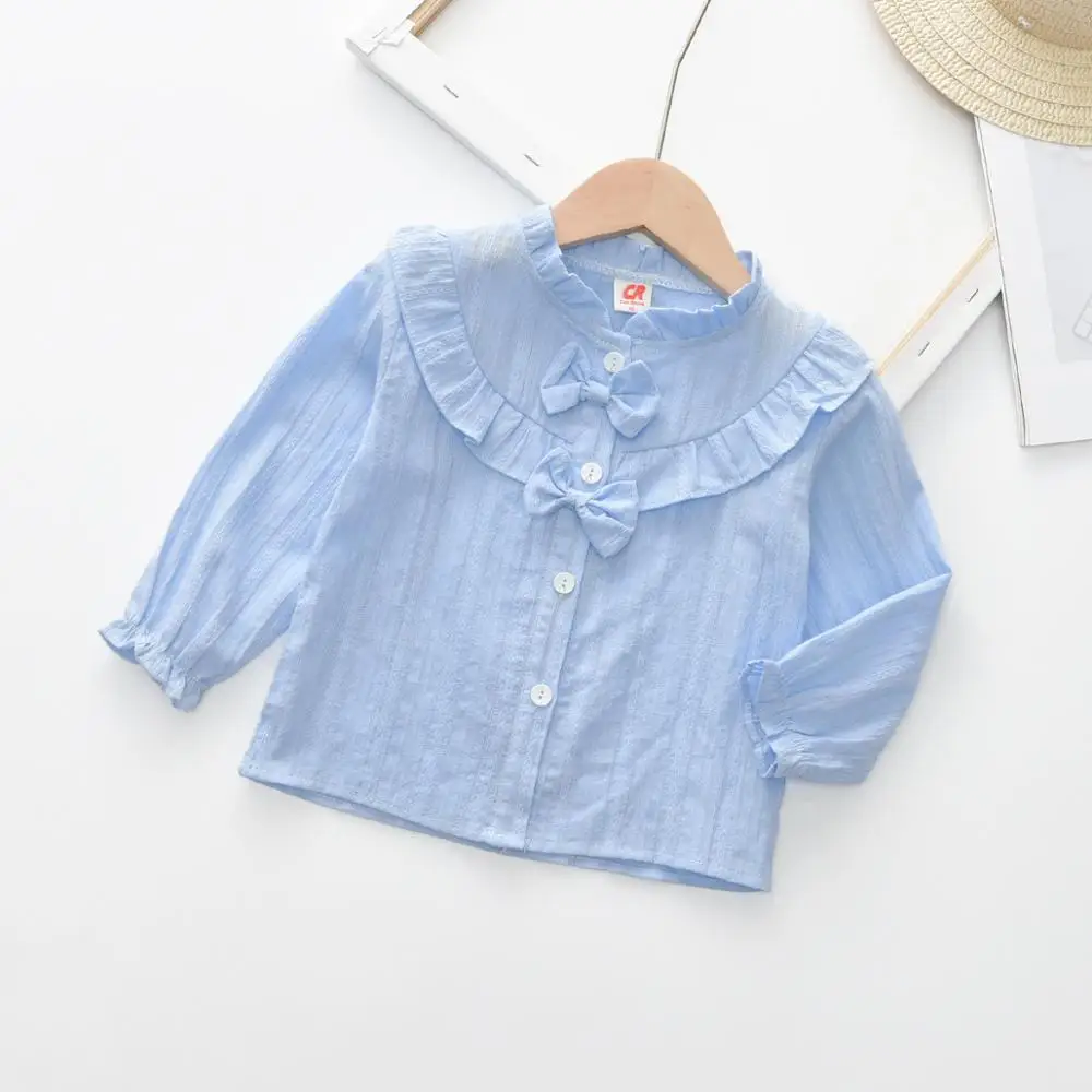 Блузка с воротником стойкой и оборками для девочек|Тройники| |