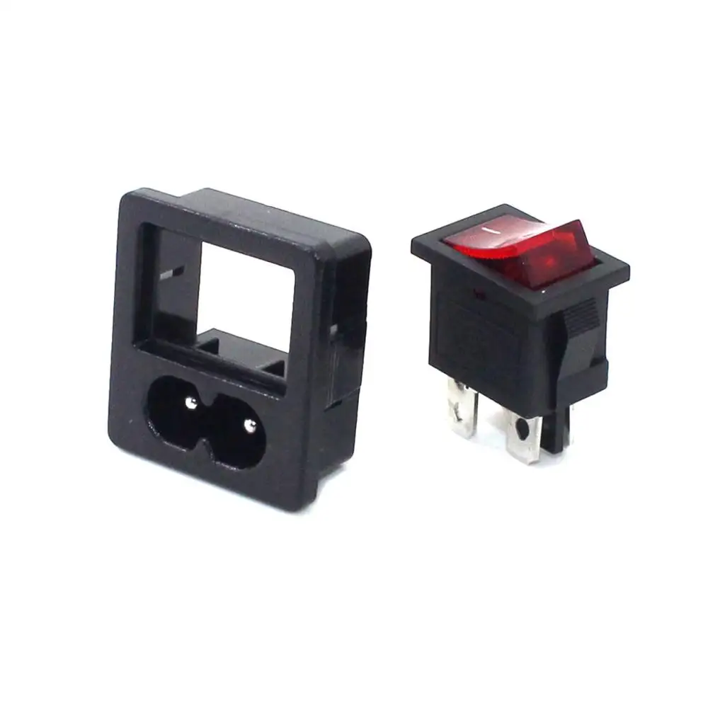 10pcs/lot AC 2.5A 250V IEC 320 C8 Power Cord Inlet Socket receptacle With ON-OFF Red Light Rocker Switch for Computer Amplifier |