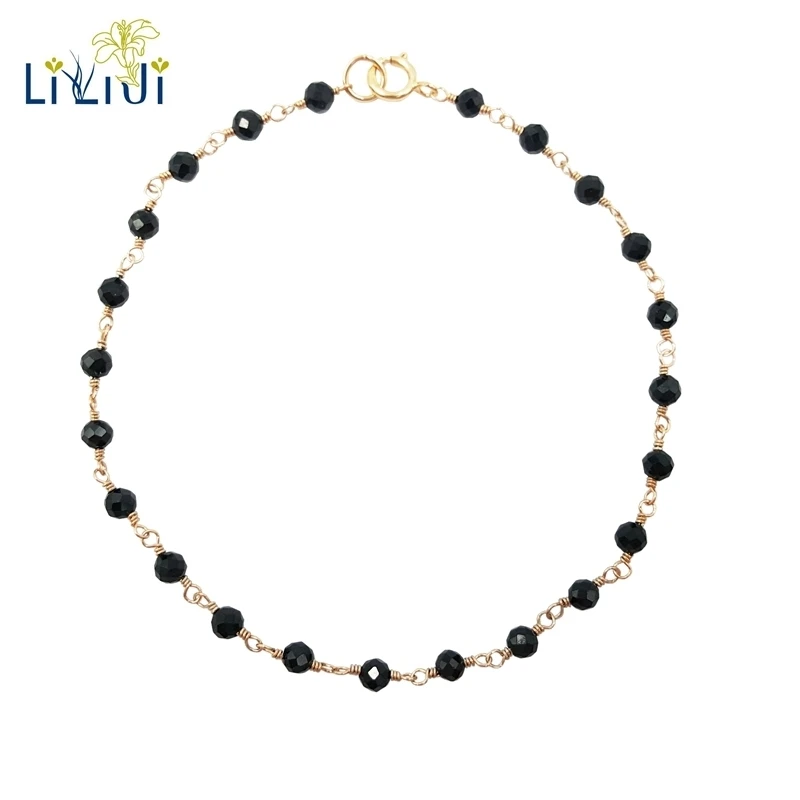 

LiiJi Unique Real Black Spinel Bracelet Small Faceted Beads 925 sterling silver Handmade Knitting Shining Yoga Healing Bracelet