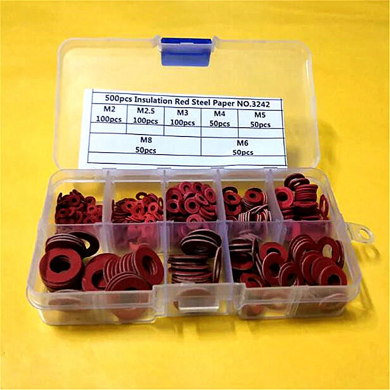 500 шт./кор. M2 M2.5 M3 m4 m5 m6 m8 DIN125 нейлоновые пластиковые изоляционные шайбы красная