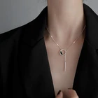 Женское круглое ожерелье, черное геометрическое колье из серебра 925 пробы, длинная цепочка для свитера с кисточками, ювелирные изделия ручной работы, S-N304