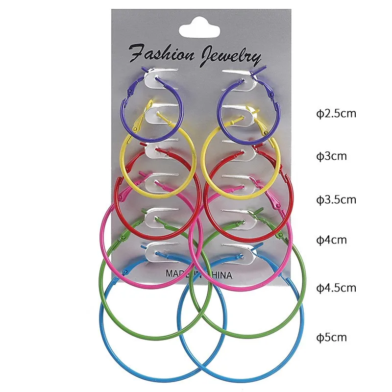 6 пар в партии красочные кольца Комплект сережек для женщин и девочек большие