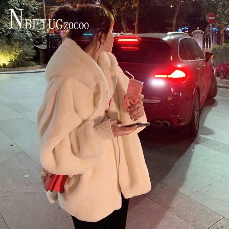 

Soft Fluff Women Coat 2020 Autumn Winter Imitation Rabbit Hair Hooded Korean Loose Female Jacket