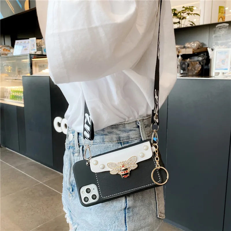 Роскошный брендовый 3D кошелек с жемчугом и Пчелкой кожаный мягкий чехол для iphone 13