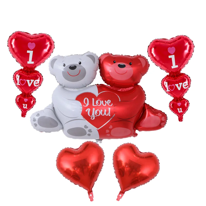 

1 комплект романтической свадьбы с надписью «I Love You Bear Фольга воздушные шары с сердцем съемки посвященной дню Святого Валентина День рожден...