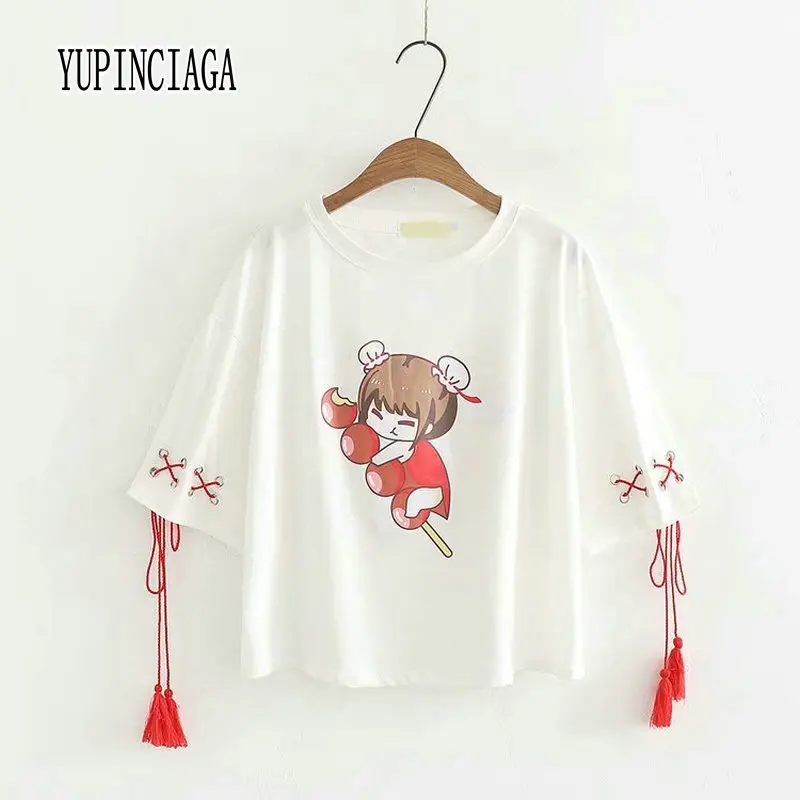 

Летняя женская футболка с коротким рукавом, круглым вырезом и мультяшным принтом