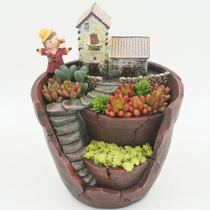 

Desktop DecorationRetro Farmhouse Flower Pot for Succulents Plants Decorative Planter Mini Bonsai Flowerpot Fairy Garden Home