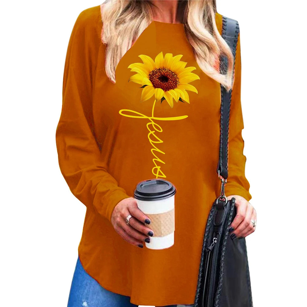 

Flora Printed T-shirt Women Plus Size Tee Top O-neck Long Sleeve Casual Cotton Long Tshirt Women Outfits harajuku camiseta mujer