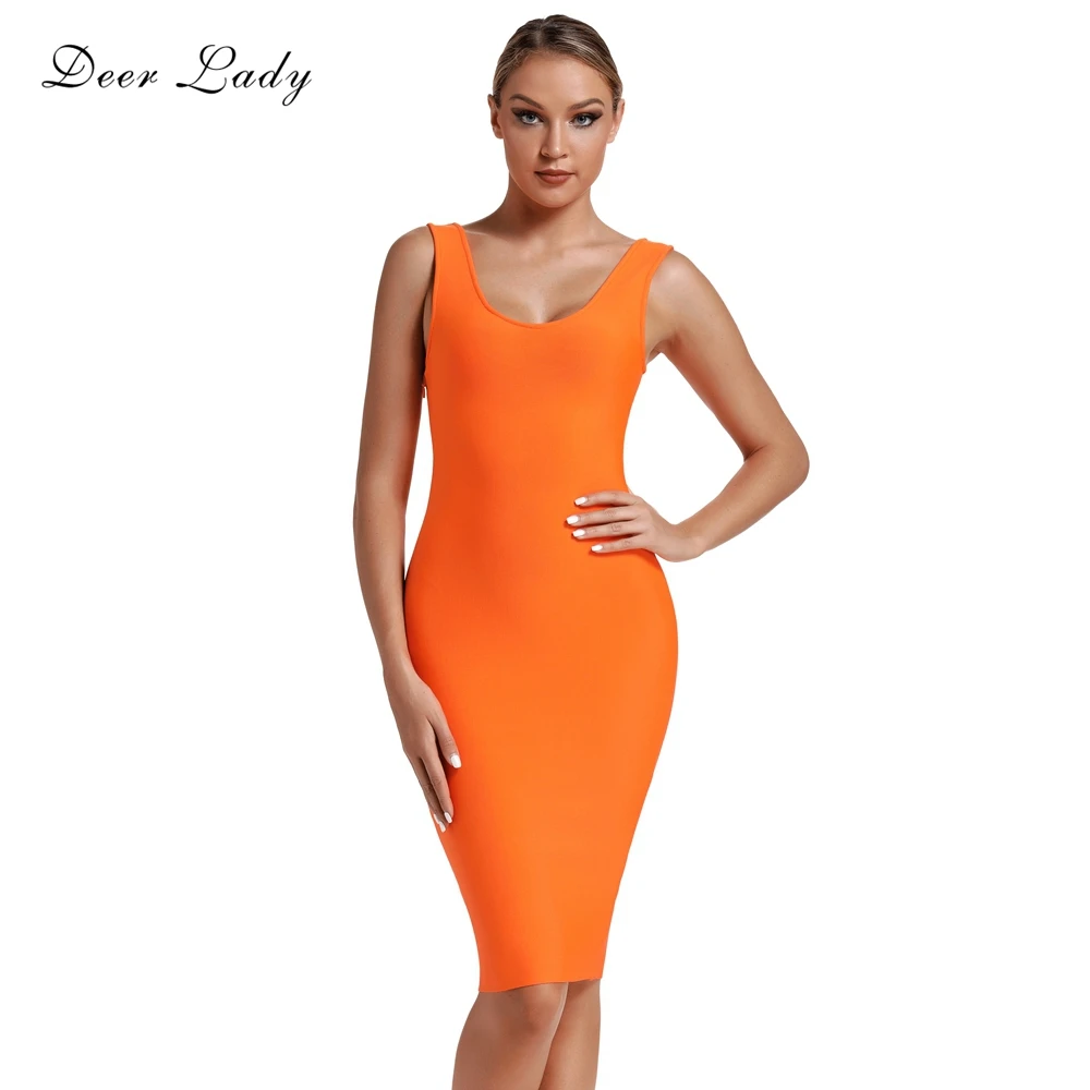 Женское Бандажное платье с оленем оранжевое облегающее Платье До Колена без