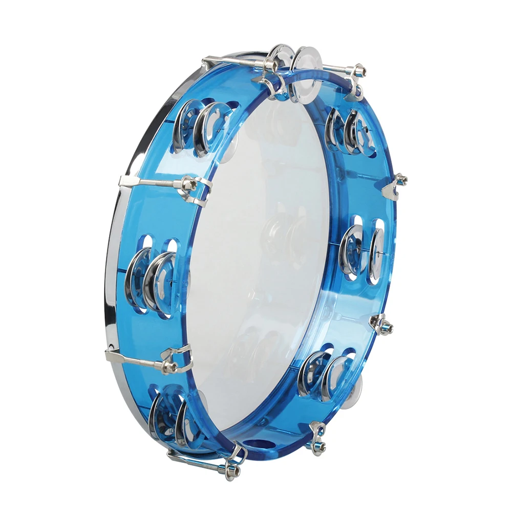10 Inch Tambourine Percussion Instrument Self-Tuning Tone Hand Drum Double Row Jingles Bell Musical Educational Toys Gifts