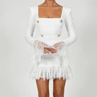 Женское кружевное мини-платье, вечерние нее платье с длинным рукавом, квадратным вырезом