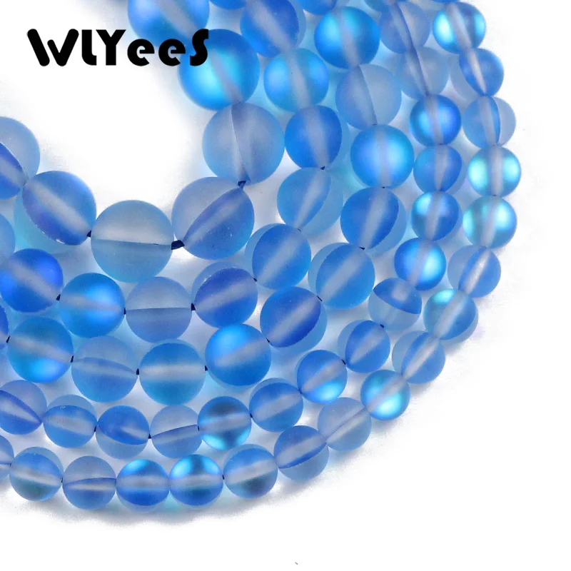 WLYees матовые синие синтетические бусины из блестящего камня круглые