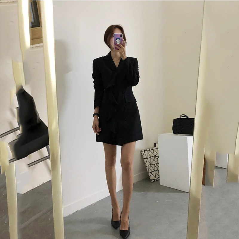 

Sister Fara New Spring Autumn Woman's V-Neck Blazers Buttons Pockets Jackets Notched Vintage Solid Color OL Office Lady Tops