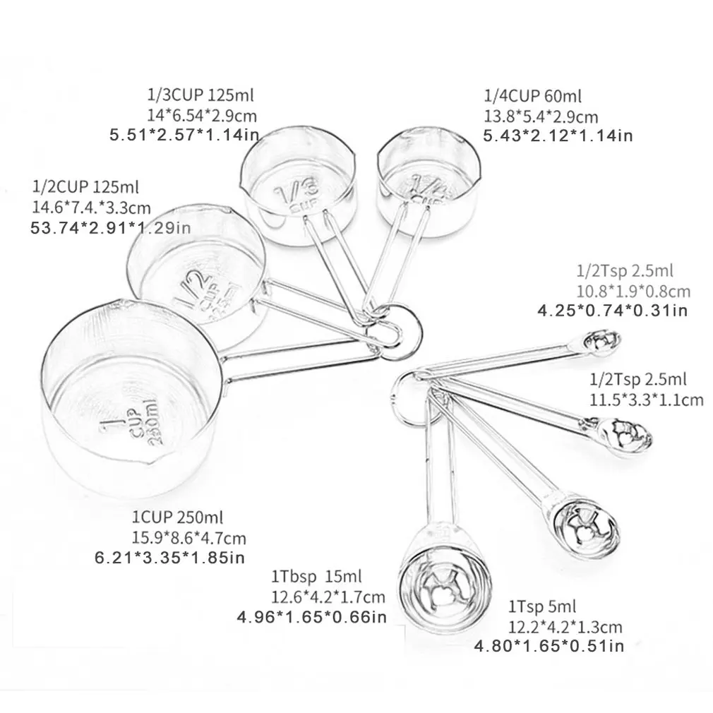 

8PCS Measuring Spoon Stainless Steel Baking Tea Coffee Kitchen Scale Measuring Cup Measuring Spoons Set