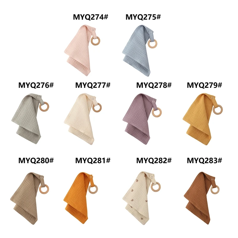 

Baby Bibs Cotton With Wooden Teether Newborn Snap Button Soft Towel Burp Cloths