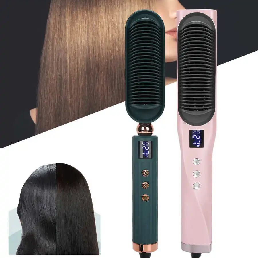 

Electric Ironic Hair Straightener Brush Comb Anion PTC Heating Constant Temperature Straight-rolling Dual-use Comb 110-240V