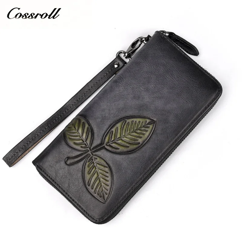 Cossroll европейский и американский длинный женский Ретро кошелек на молнии кожаный