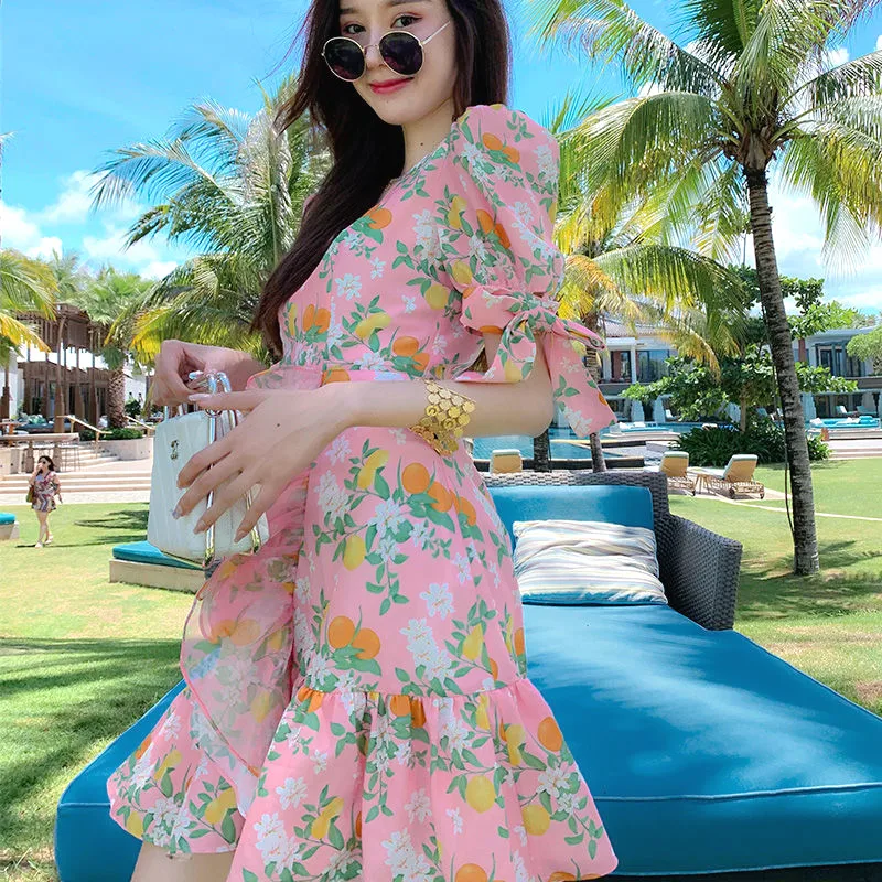 Элегантное платье с цветочным рисунком для женщин Французский стиль Вечерние