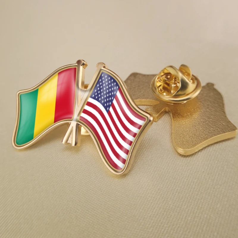 

Guinea and United States Crossed Double Friendship Flags Lapel Pins Brooch Badges