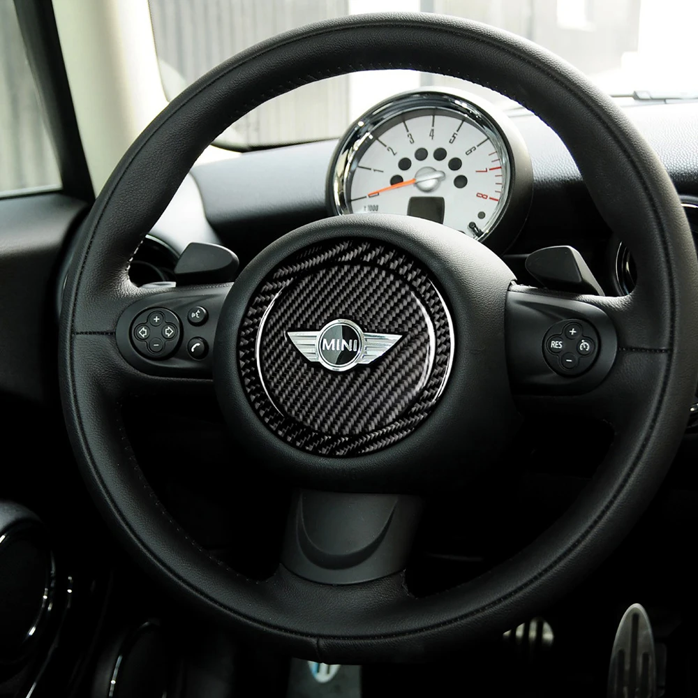 Tefanball Carbon Fiber Car Steering Wheel Stickers Cover Trim For Mini Cooper R55 R56 Countryman R60 Paceman R61 Car Accessories
