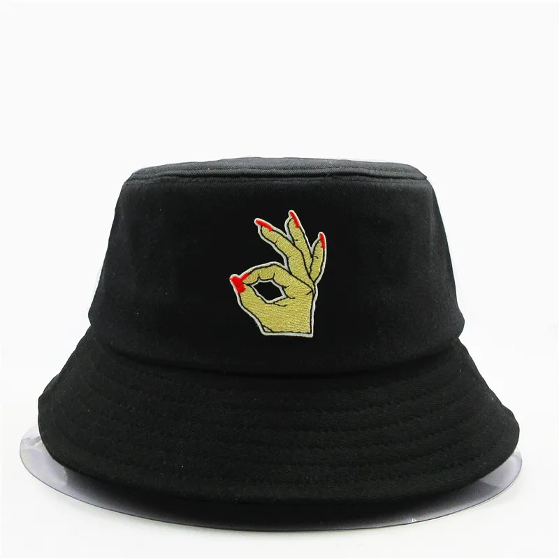 

LDSLYJR ok gesture embroidery cotton Bucket Hat Fisherman Hat outdoor travel hat Sun Cap Hats for men and Women 296
