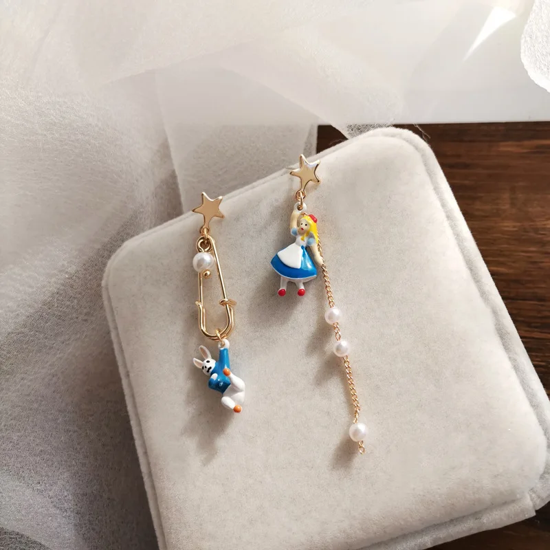 

POPACC Cute Cartoon Rabbit Princess Earrings Women Star Pearl Tassel Earrings Pin Earrings Jewelry Accessories Banquet Gifts