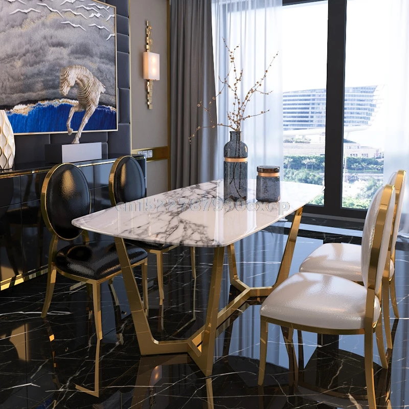 

Luxury Design Marble Top Dining Table Set With stainless steel Legs Nordic rectangular mesa luxury table