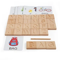 wooden alphabet block picture cards describe letters spelling words early learning practice game toy for preschool kids
