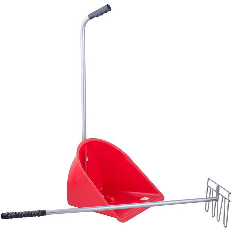 Cavassion Fold Iron Dung Fork and Dustpan with long Handle for Cheval in Horse Stable Livery Stable