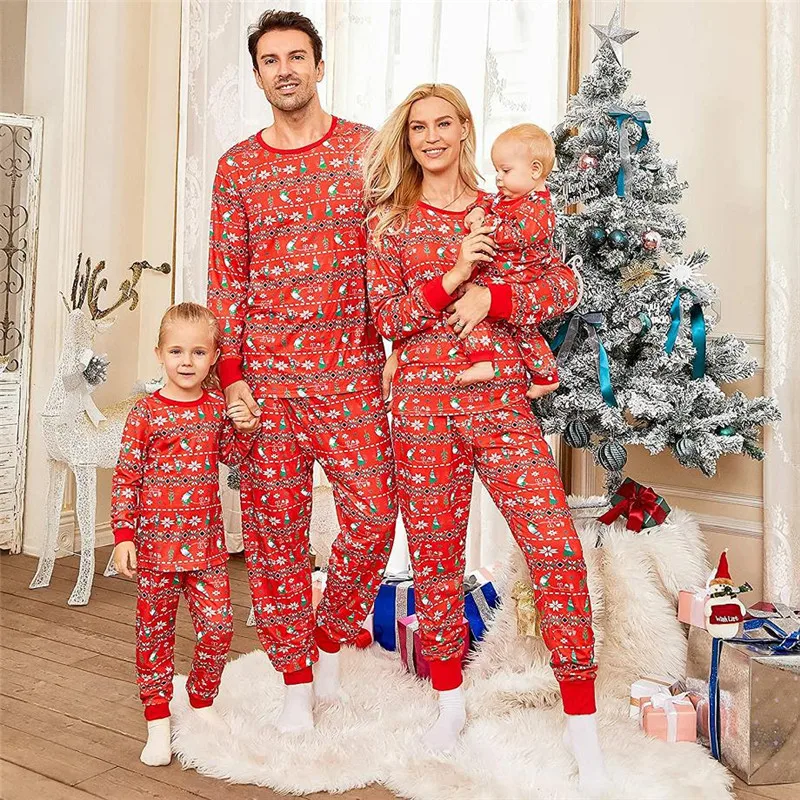 

Christmas Parent-child Nightwear Set Jumpsuit Long Sleeve Printed Tops Pants Sleepwear Christmas Pajamas Family Matching Outfits