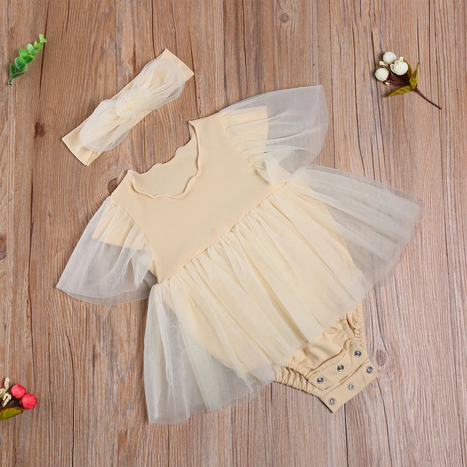 

2021 0-24M Princess Baby Girl Romper Dress Summer New Lace Short Sleeve Solid Color Tulle Tutu Playsuit Dress + Headband 0-24M
