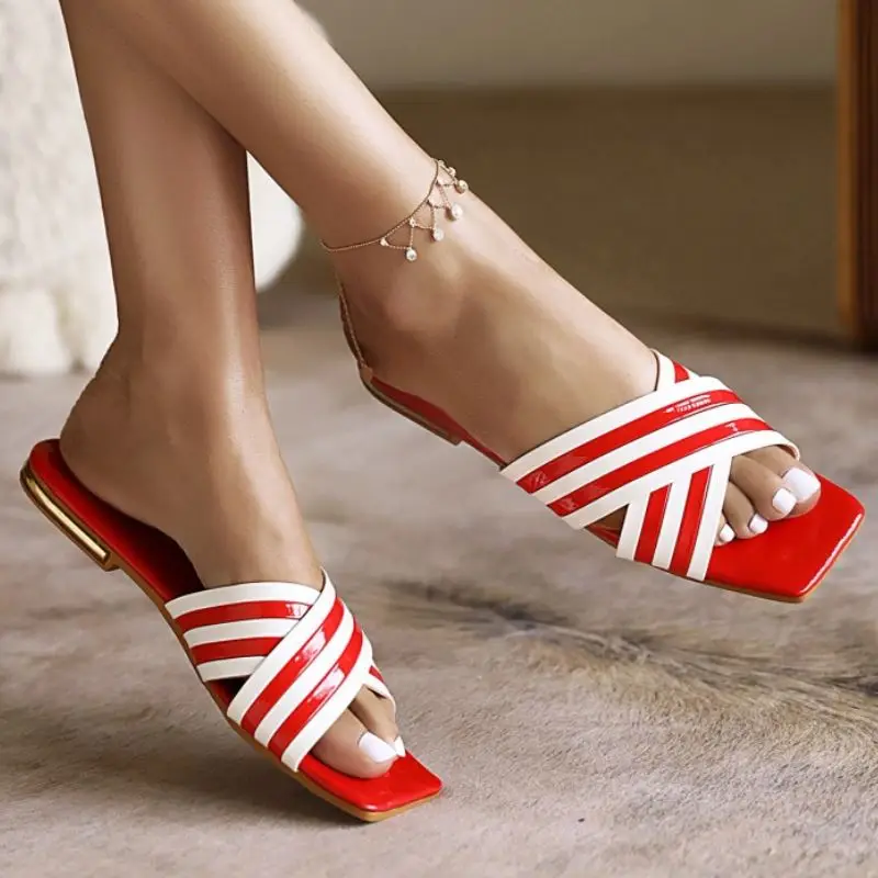 

Women Sandals Mixed Color Square Toe Casual Shoes for Ladies Summer New Fashion Comfort Female Outdoor Daily Footwear Plus Size