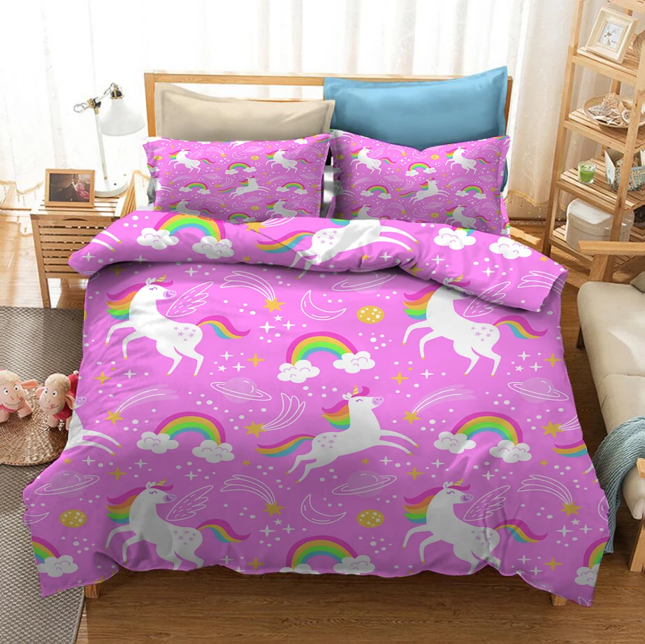 

Cute Unicorn Ice Cream Cartoon Children's Bedroom Three-piece Set Pattern Bedding Microfiber Printing Home Textile