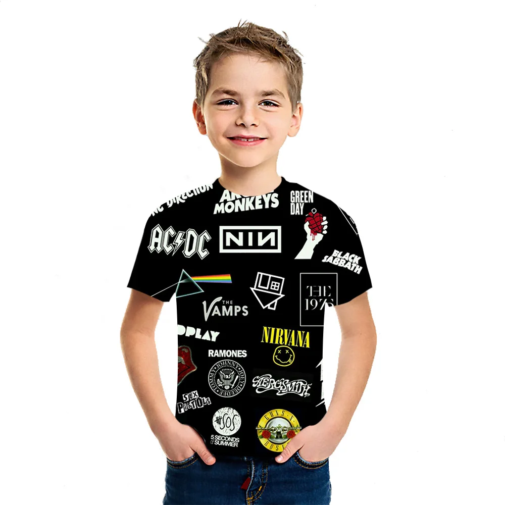 

Summer Boys Girls 3D The Ramones T-Shirt Children's High Quality Middle East Hot Short Sleeve Personalized Harajuku Top
