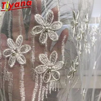 luxury white pearls embroidery tulle curtains for living room grace flowers tulle for balcony home decoration hm948 vt
