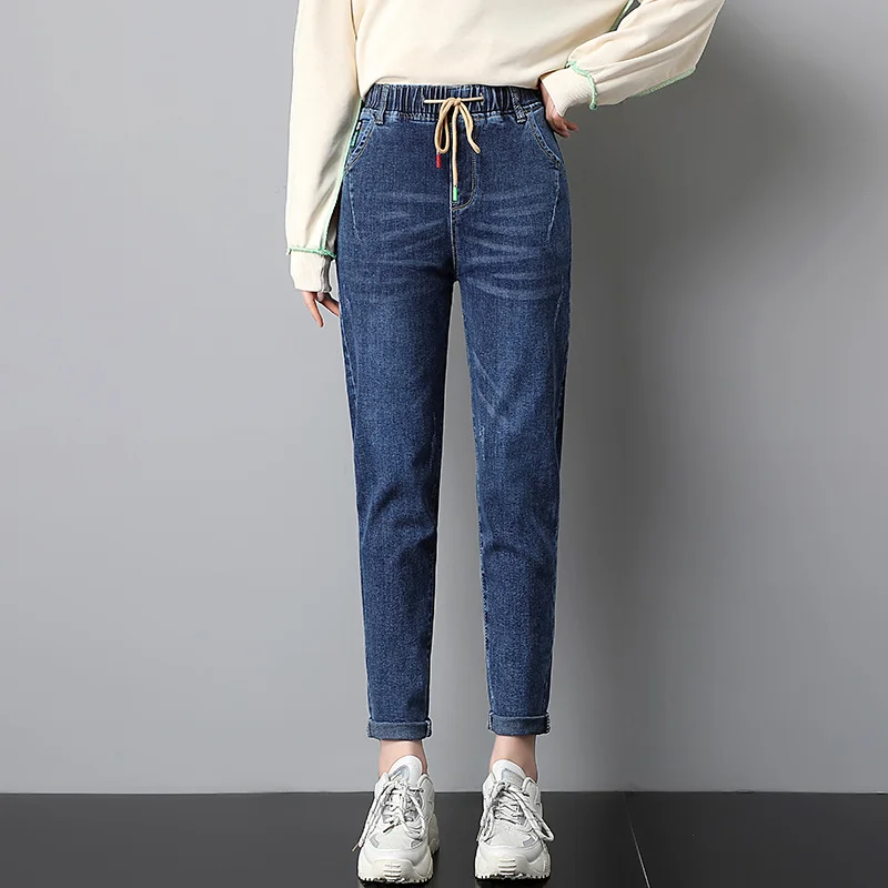 Женские джинсы с эластичным поясом Весенняя женская одежда 2021 Модные свободные