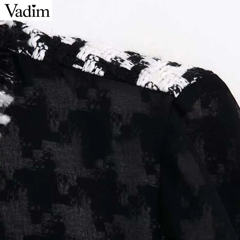 Vadim Женская шикарная Лоскутная Блузка из твида Прозрачная с длинным рукавом