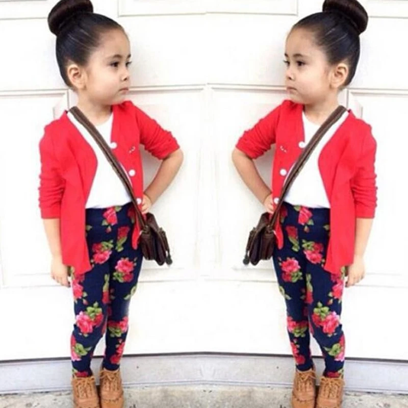 

Autumn Girls Fashion Clothes Set Girl Jacket Shirt Flower Pants Girls 3 Piece Clothing Set Kids Clothes Retail K1