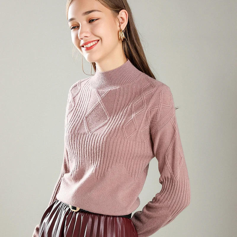 Кашемировый свитер с полувысоким воротником женский короткий тонкий Осень-зима