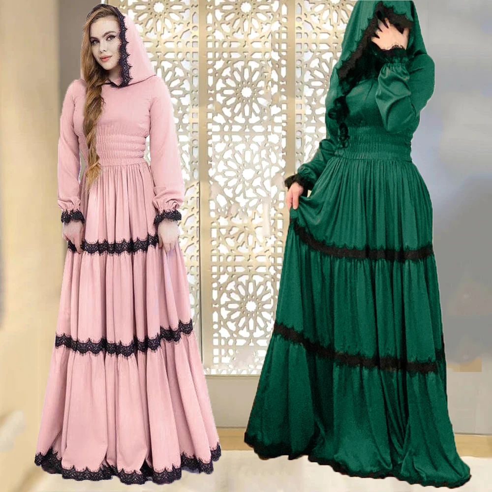 

MD Elegant Dinner Dresses For Women Muslim Fashion Hooded Abaya Dubai Turkey Chiffon Dress Caftan Marocain European Clothing