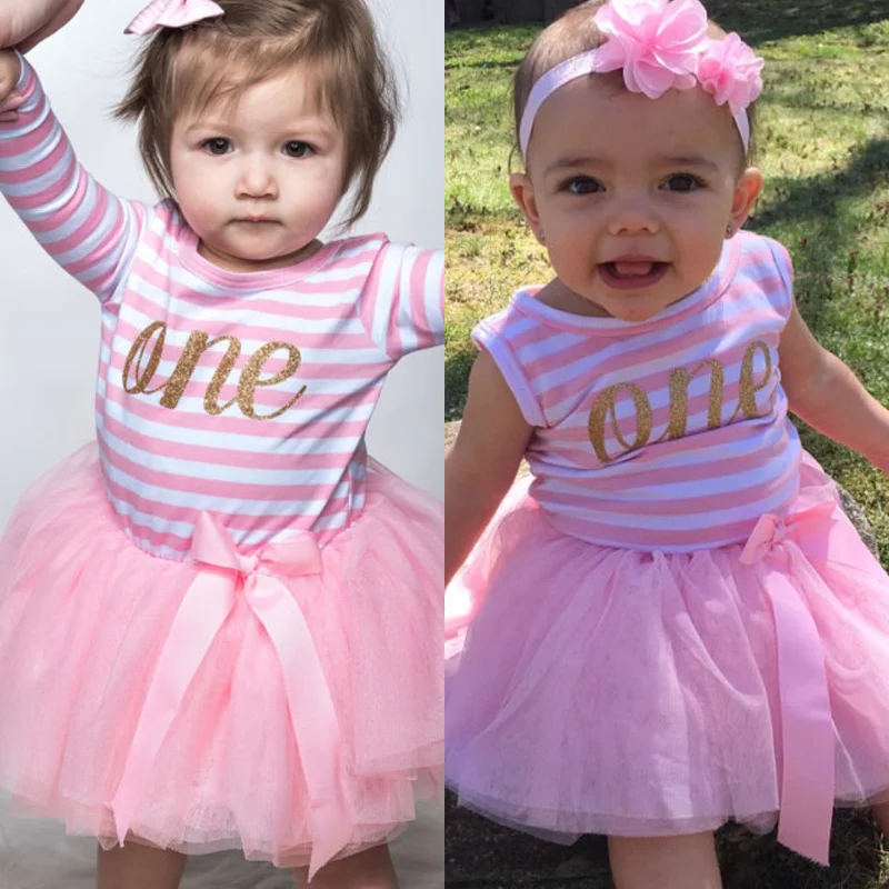 Летняя одежда для маленьких девочек детей платье крещения с надписью One Two дня