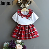 summer kids clothes fashion letter embroidery topplaid skirt cute children ruffle outfits 3 7 years little girls clothing set