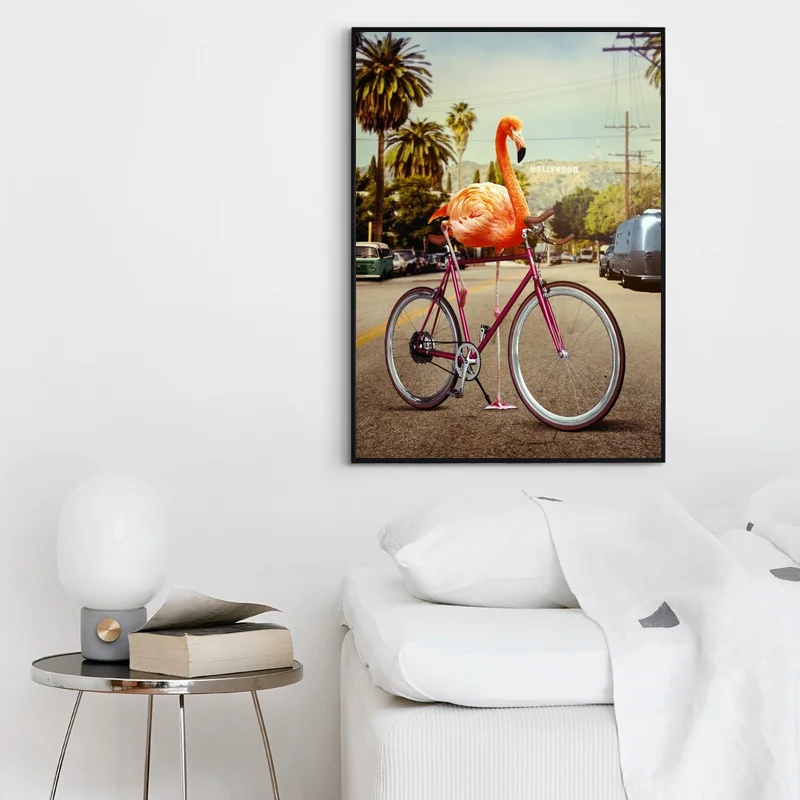 Настенная картина с изображением розового велосипеда и фламинго креативный