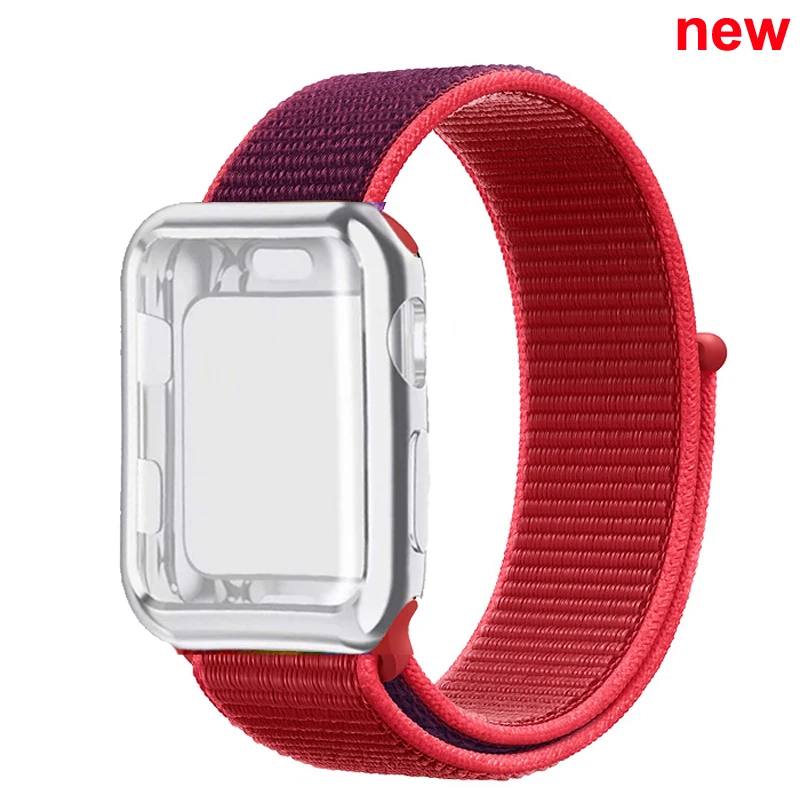 Спортивный ремешок+ чехол для Apple Watch 38 мм 42 мм 40 мм 44 мм iWatch 5 4 3 2 спортивный Браслет Apple watch 4 чехол Защита экрана - Цвет ремешка: New Red