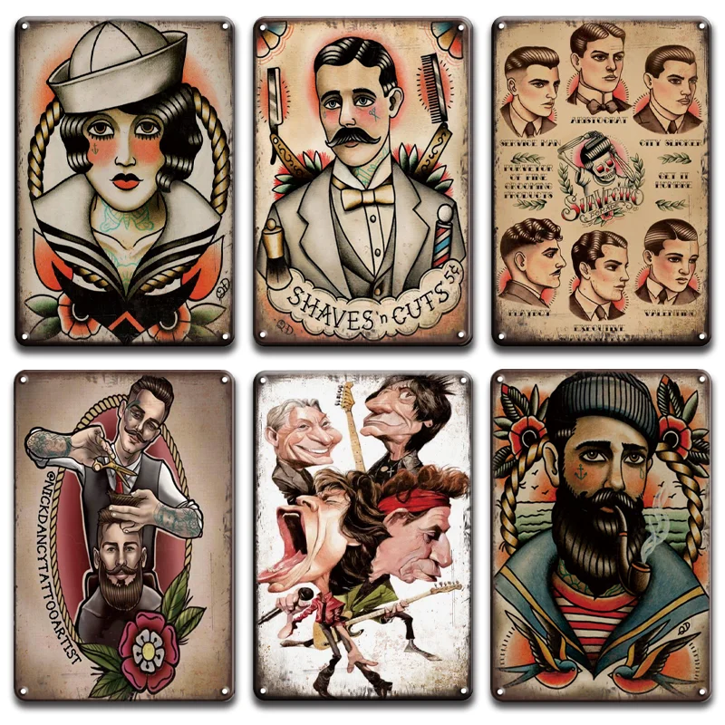 Парикмахерская металлическая настенная художественная вывеска винтажный