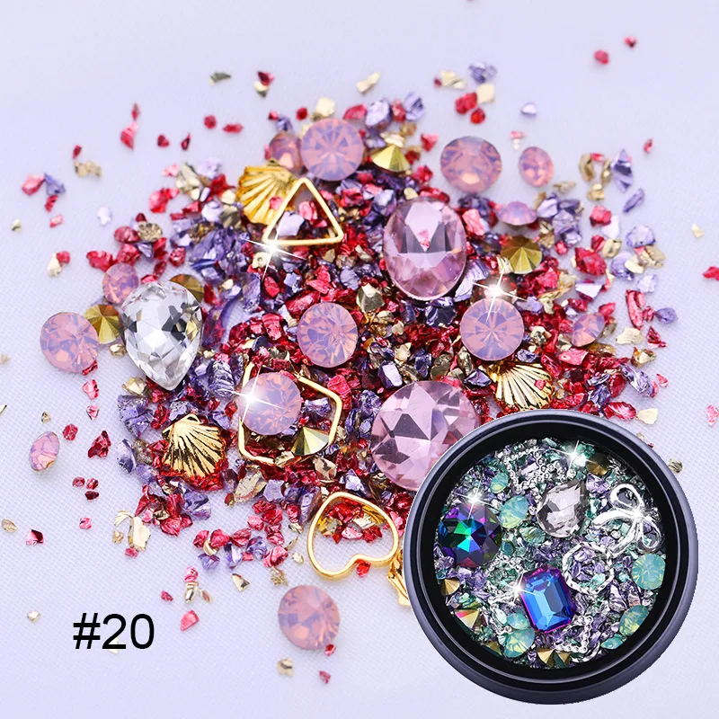 

1 Box Mix Shapes Glitter Diamond Metal geometry Beads flower Nail Art Rhinestones Gems Decals Manicure DIY Tips 31 color