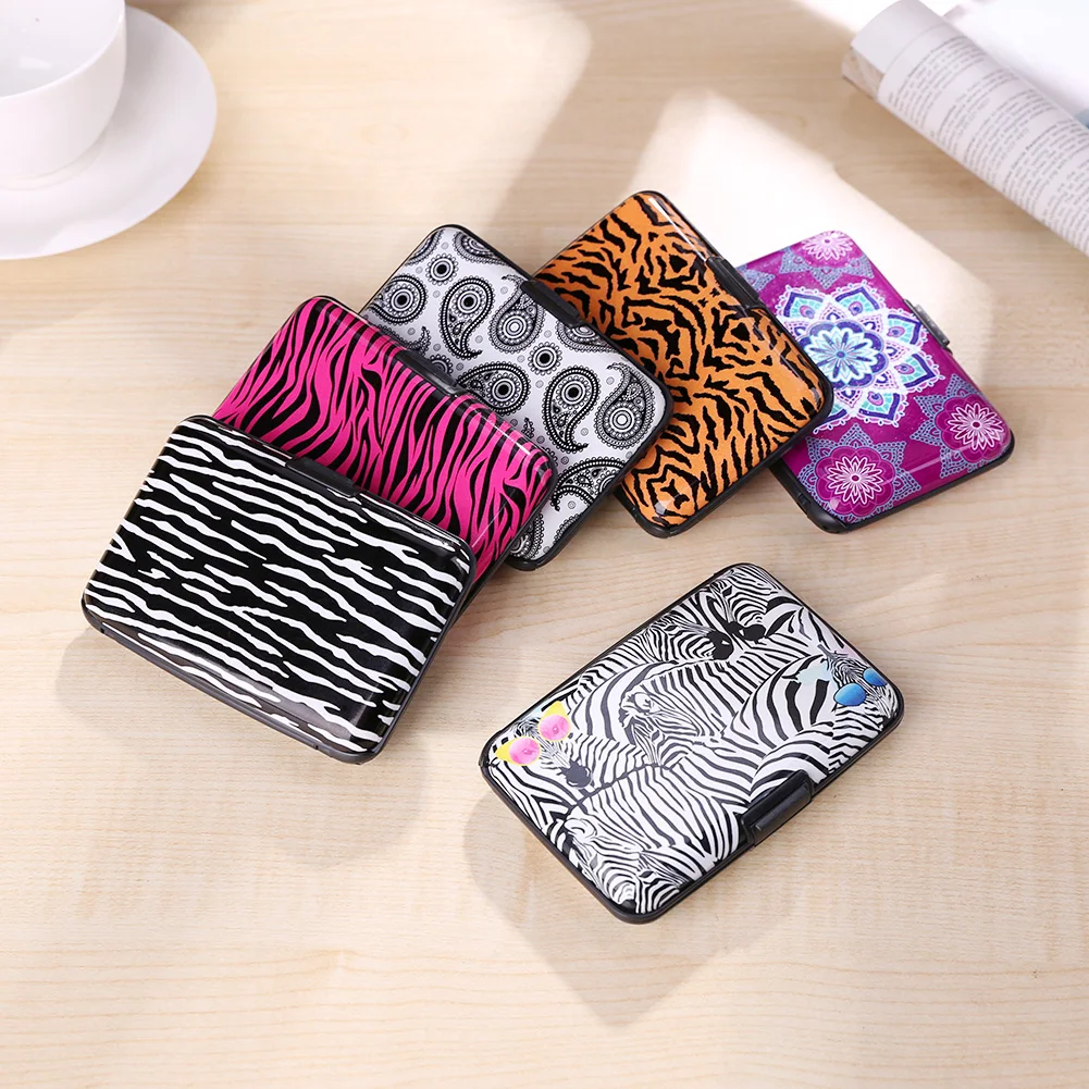 

Credit Card Holder RFID Aluminum Metal Unisex Zebra Animal Pattern Wallet Women Men Business Bank Card Protector Case Purse