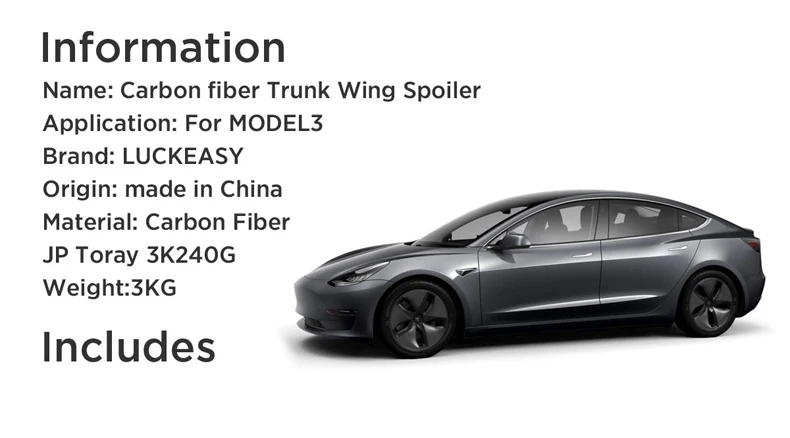 LUCKEASY крыло багажника из углеродного волокна спойлер для Tesla модель 3- купе производительность спойлер крыло самолета крыло хвост