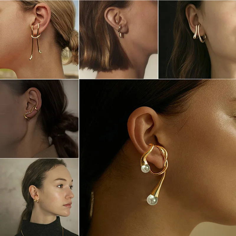 

Onlylili Vintage Pearl Metal Ear Cuff Earrings for Women Non Pierced Twisted Cross Ear Clip Fake Cartilage Earring Bridal Jewely