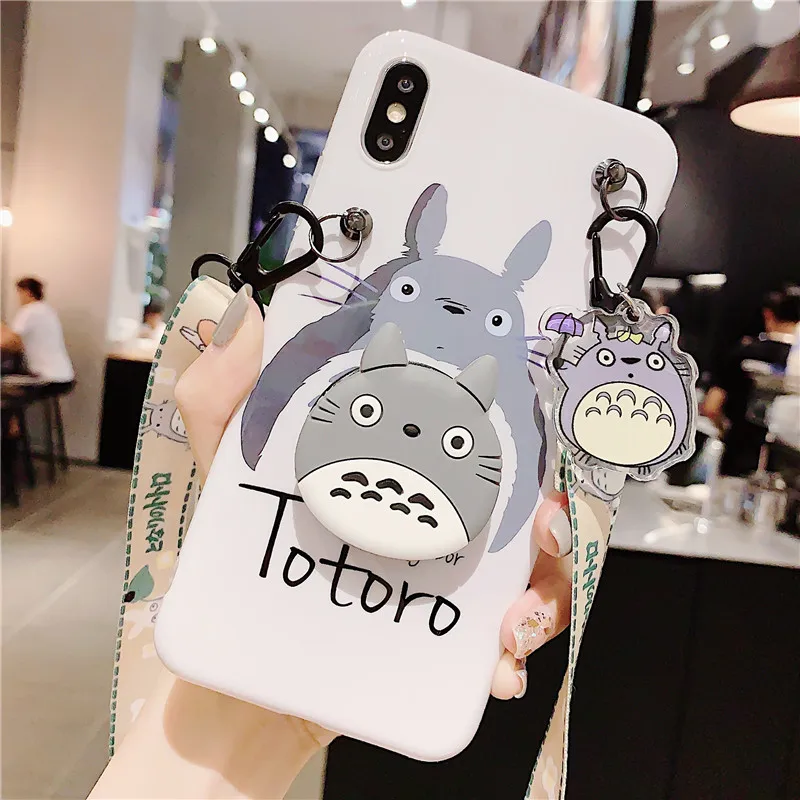 As shown in Для iphone XR 3D Тоторо мягкий чехол для iphone X XS max 8plus 7plus 6 6S 6p Симпатичные Монстры ТПУ задняя крышка+ игрушка+ ремень+ подставка - Цвет: As shown in